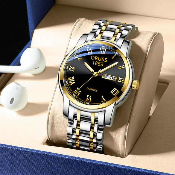 Men's Business Style Stainless Steel Automatic Movement Round Dial Waterproof Watch