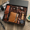 Men's Business Style Watch Set With Alloy Case Imitation Leather Strap And Stainless Steel Clasp Round Dial
