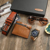 Men's Business Style Watch Set With Alloy Case Imitation Leather Strap And Stainless Steel Clasp Round Dial