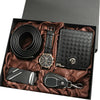 Men's Business Style Watch Set With Imitation Leather Strap Alloy Case And Round Dial