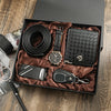 Men's Business Style Watch Set With Imitation Leather Strap Alloy Case And Round Dial