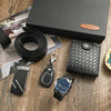 Men's Business Style Watch Set With Imitation Leather Strap Alloy Case And Round Dial