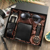 Men's Business Style Watch Set With Imitation Leather Strap Alloy Case And Round Dial