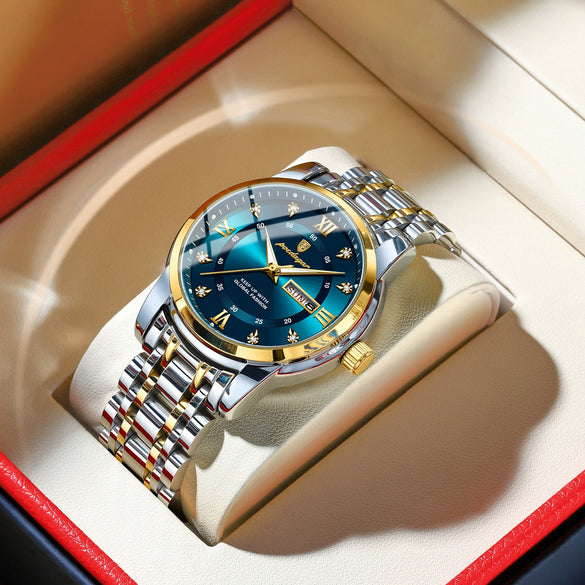 Men's Business Style Waterproof Alloy Case Stainless Steel Band Round Dial Sapphire Glass Mirror Quartz Watch