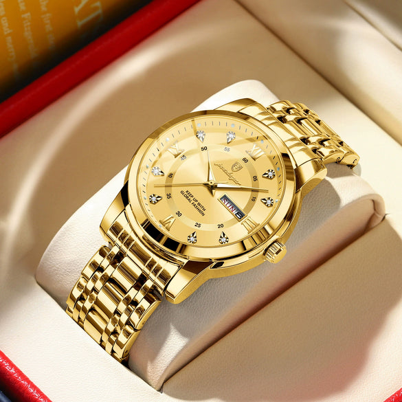 Men's Business Style Waterproof Alloy Case Stainless Steel Band Round Dial Sapphire Glass Mirror Quartz Watch
