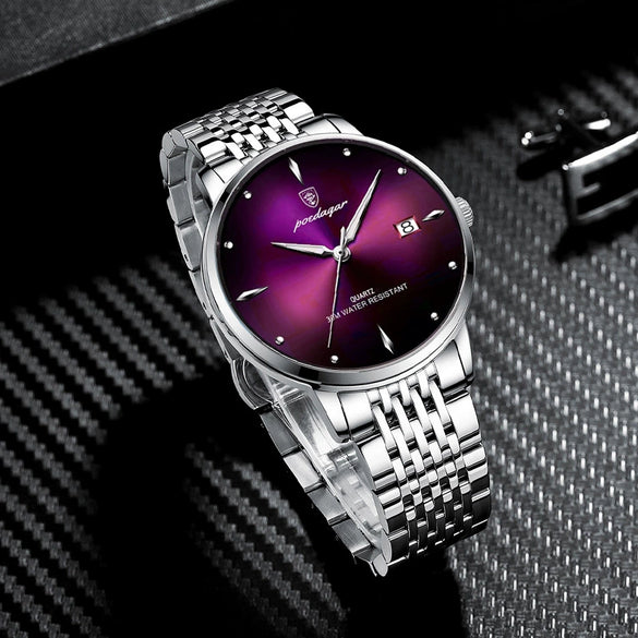 Men's Business Style Waterproof Luminous Ultrathin Calendar Quartz Watch Alloy Case Sapphire Crystal Glass Mirror Stainless Steel Strap Round Dial
