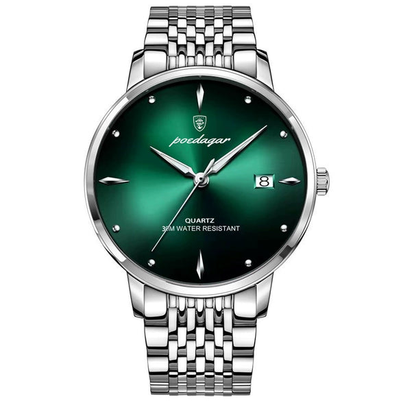 Men's Business Style Waterproof Luminous Ultrathin Calendar Quartz Watch Alloy Case Sapphire Crystal Glass Mirror Stainless Steel Strap Round Dial
