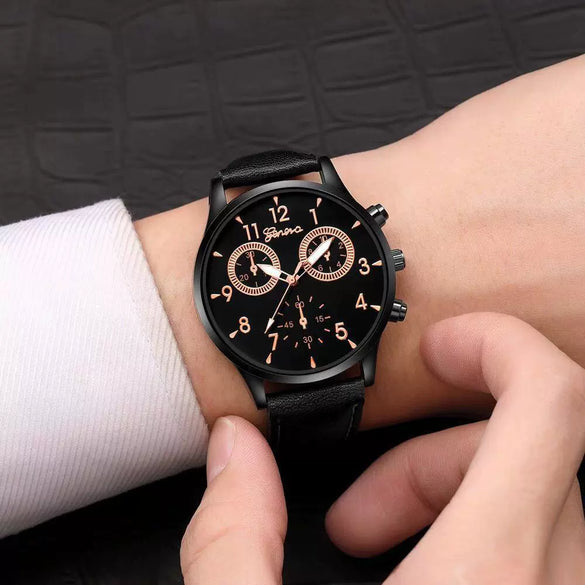 Men's Business Watch Alloy Case Imitation Leather Strap Stainless Steel Buckle Round Dial