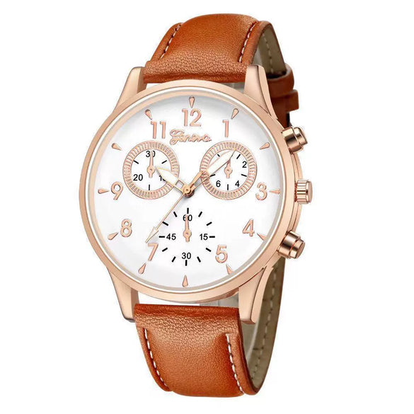 Men's Business Watch Alloy Case Imitation Leather Strap Stainless Steel Buckle Round Dial