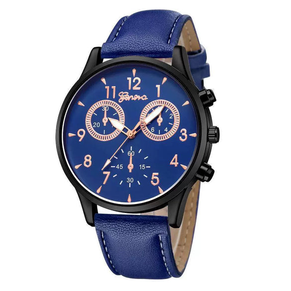 Men's Business Watch Alloy Case Imitation Leather Strap Stainless Steel Buckle Round Dial