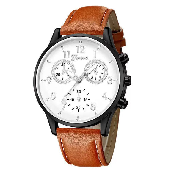 Men's Business Watch Alloy Case Imitation Leather Strap Stainless Steel Buckle Round Dial