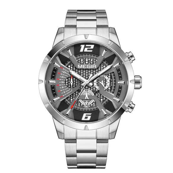 Men's Business Watch Alloy Case Stainless Steel Band Round Dial Mineral Strengthened Glass Mirror