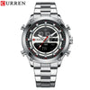Men's Business Watch Steel Band Round Metal Case Stainless Steel Strap Dual Movement Chronograph Luminous