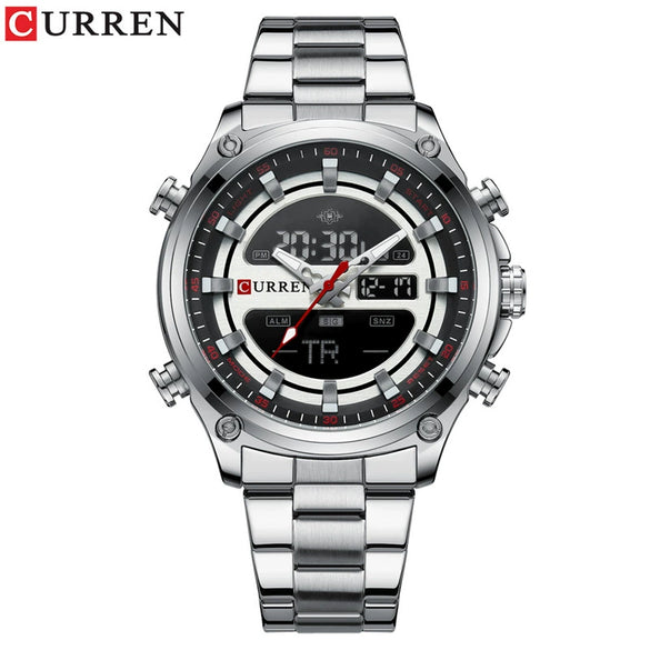 Men's Business Watch Steel Band Round Metal Case Stainless Steel Strap Dual Movement Chronograph Luminous