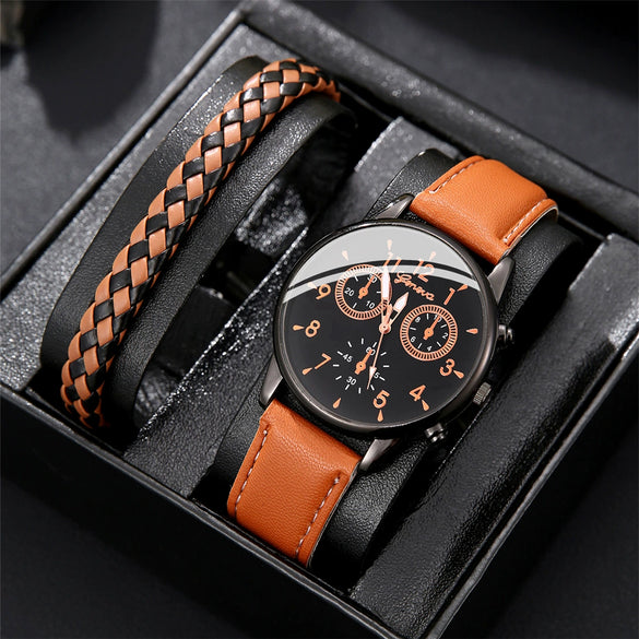 Men's Casual Allmatch Alloy Case Imitation Leather Strap Quartz Watch With Round Dial And Stainless Steel Pin Buckle Sport Style