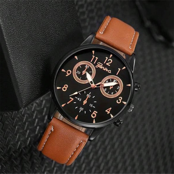 Men's Casual Allmatch Alloy Case Imitation Leather Strap Quartz Watch With Round Dial And Stainless Steel Pin Buckle Sport Style
