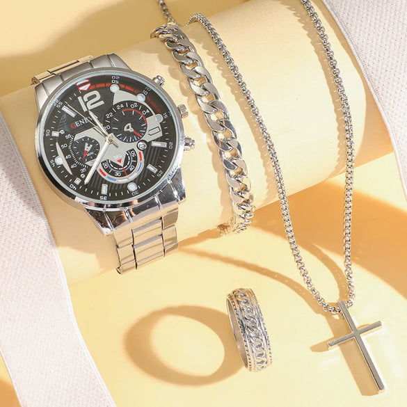 Men's Casual Alloy And Stainless Steel Wrist Watch With Round Dial