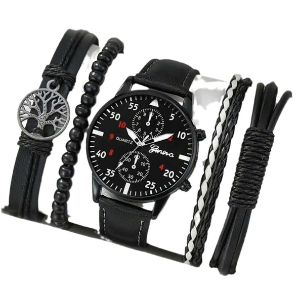 Men's Casual Alloy Case Stainless Steel Buckle Imitation Leather Strap Round Dial Quartz Watch