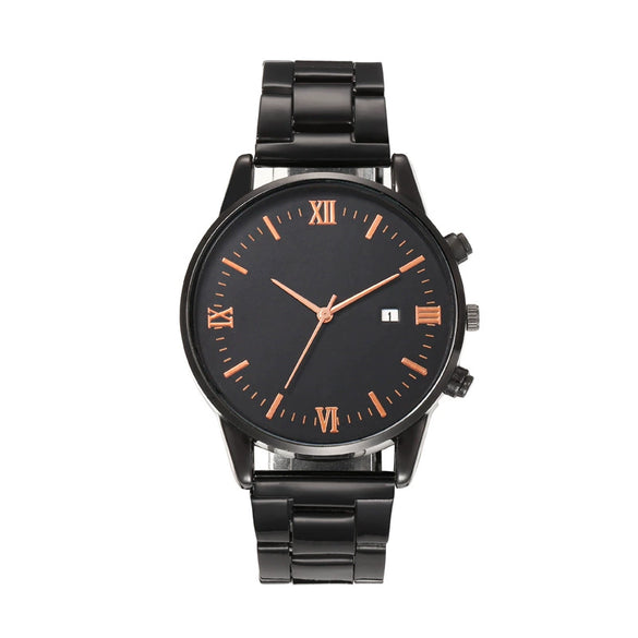 Men's Casual Alloy Iron Belt Quartz Watch With Roman Numerals And Round Dial