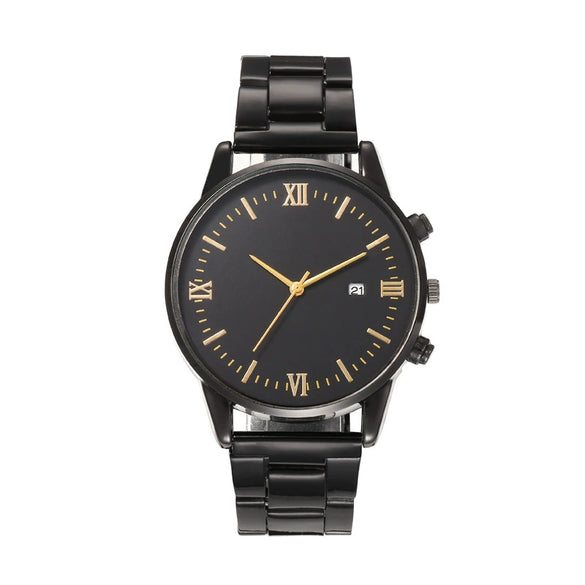Men's Casual Alloy Iron Belt Quartz Watch With Roman Numerals And Round Dial