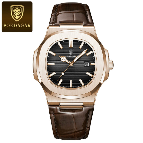 Men's Casual Alloy Leather Belt Square Dial Waterproof Luminous Quartz Watch