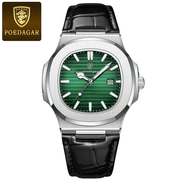 Men's Casual Alloy Leather Belt Square Dial Waterproof Luminous Quartz Watch
