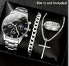 Men's Casual Alloy Quartz Watch With Fake Three Eye Calendar Roman Scale And Round Dial