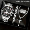 Men's Casual Alloy Quartz Watch With Fake Three Eye Calendar Roman Scale And Round Dial