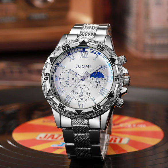 Men's Casual Alloy Quartz Watch With Roman Literal And Round Dial