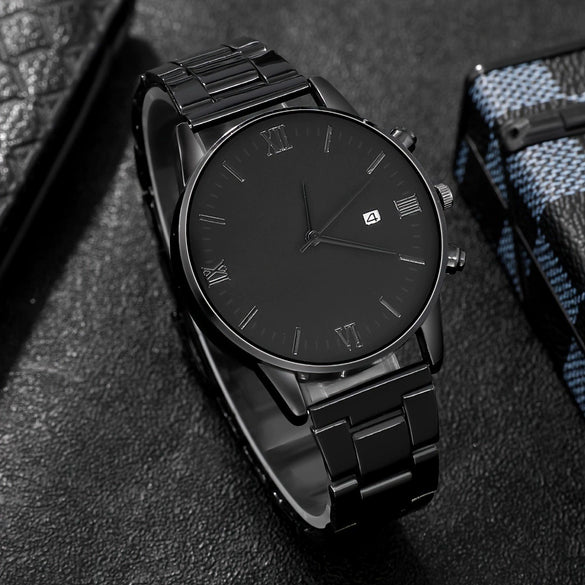 Men's Casual Alloy Round Dial Quartz Watch With Roman Numerals