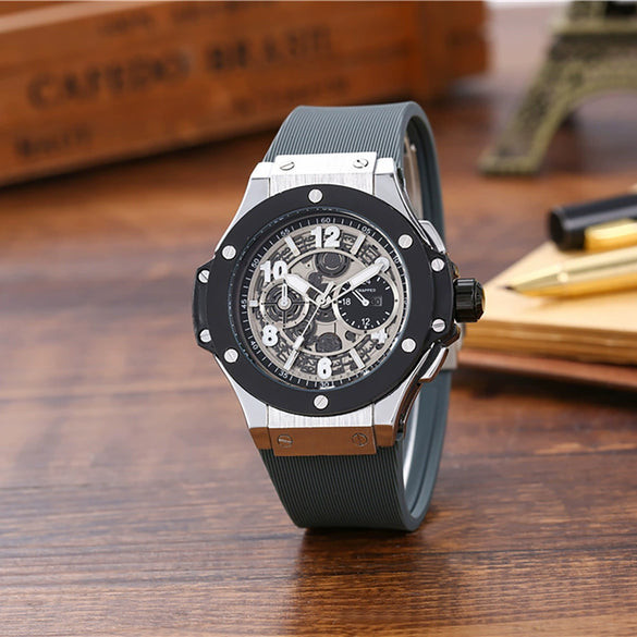 Men's Casual Fashion Quartz Watch Alloy Case Silicone Strap Round Dial Stainless Steel Clasp