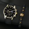 Men's Casual Fashion Quartz Watch And Belt Set With Alloy Case Imitation Leather Strap And Stainless Steel Clasp Round Dial