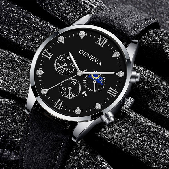 Men's Casual Fashion Quartz Watch And Belt Set With Alloy Case Imitation Leather Strap And Stainless Steel Clasp Round Dial