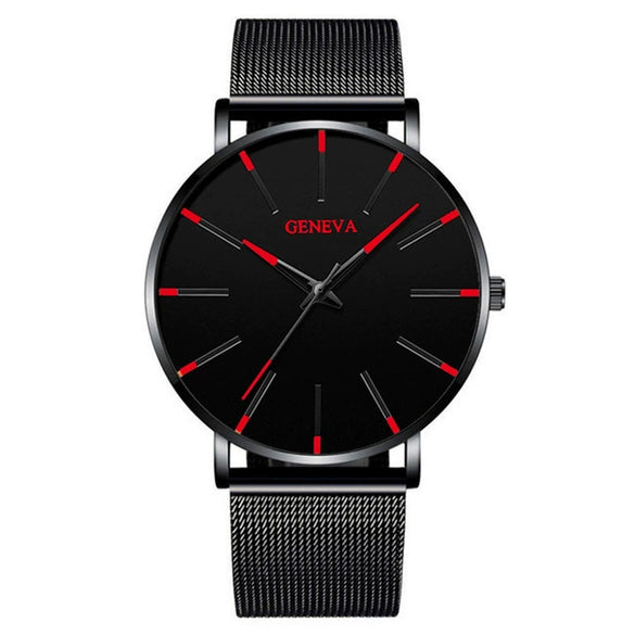Men's Casual Mesh Quartz Watch Alloy Case Imitation Leather Strap Stainless Steel Buckle Round Dial Leisure Style