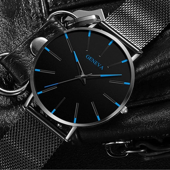 Men's Casual Mesh Quartz Watch Alloy Case Imitation Leather Strap Stainless Steel Buckle Round Dial Leisure Style