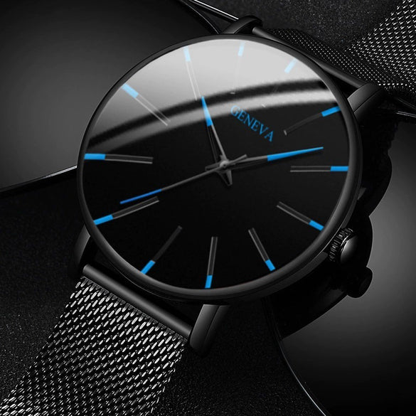 Men's Casual Mesh Quartz Watch Alloy Case Imitation Leather Strap Stainless Steel Buckle Round Dial Leisure Style