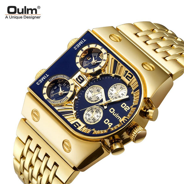 Men's Casual Metal And Stainless Steel Rectangle Dial Luminous Multitime Zone Watch