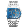Men's Casual Metal And Stainless Steel Rectangle Dial Luminous Multitime Zone Watch