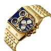 Men's Casual Metal And Stainless Steel Rectangle Dial Luminous Multitime Zone Watch
