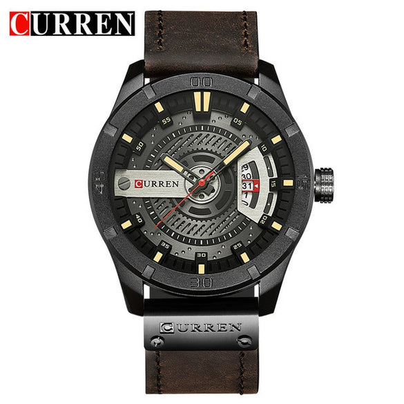 Men's Casual Metal Leather Quartz Watch With Round Dial