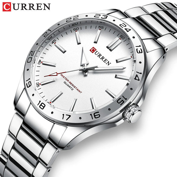 Men's Casual Quartz Watch Alloy Case Stainless Steel Band Round Dial