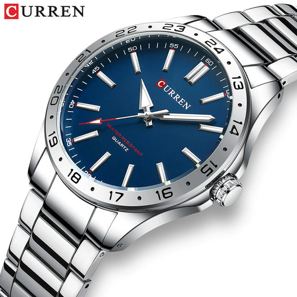 Men's Casual Quartz Watch Alloy Case Stainless Steel Band Round Dial