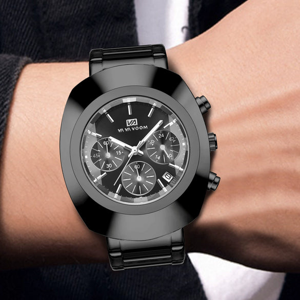 Men's Casual Quartz Watch Alloy Case Stainless Steel Strap Round Dial Waterproof Luminous