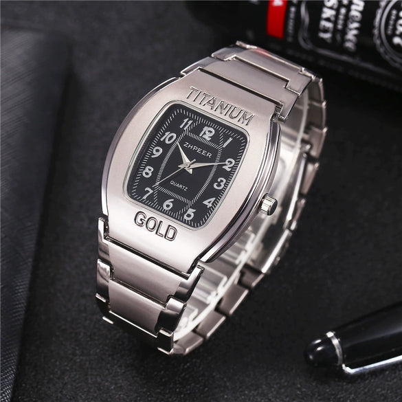 Men's Casual Quartz Watch Wine Barrel Shape Steel Band Alloy Case Stainless Steel Strap