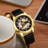 Men's Casual Quartz Watch With Hollow Design Alloy Case Imitation Leather Strap Round Dial