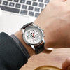 Men's Casual Quartz Watch With Hollow Design Alloy Case Imitation Leather Strap Round Dial