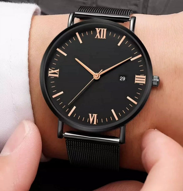 Men's Casual Quartz Watch With Stainless Steel Strap Alloy Case And Round Dial