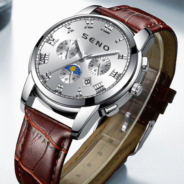 Men's Casual Quartz Watch With Sun Moon And Stars Pattern Waterproof Calendar Luminous Stainless Steel Clasp Alloy Case And Strap Round Dial