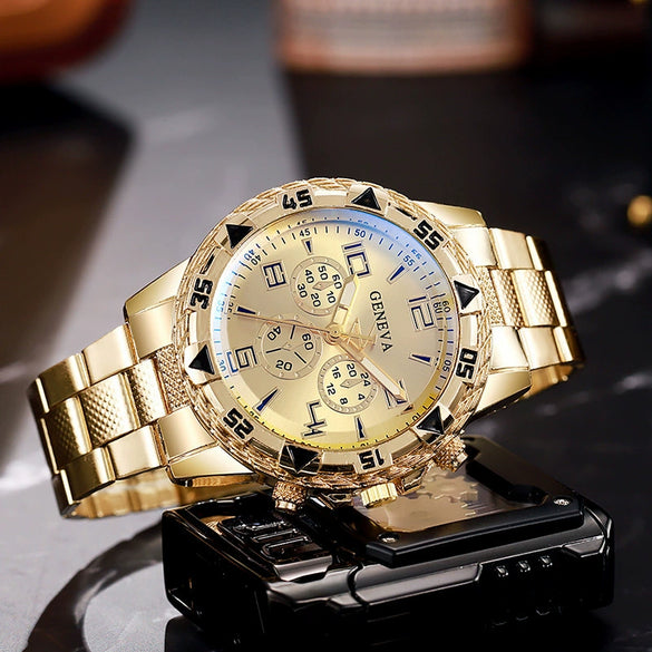 Men's Casual Sport Alloy And Steel Strap Watch With Round Dial And Ordinary Glass Mirror