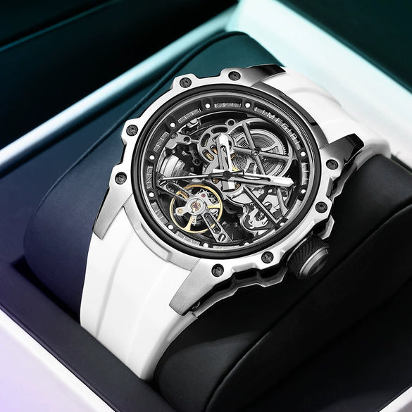 Men's Casual Sports Watch With Mechanical Movement Waterproof Luminous Feature Silicone Strap Stainless Steel Case And Mineral Reinforced Glass Mirror